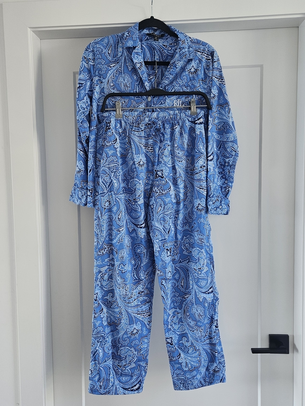 Lauren Ralph Lauren Paisley Pajama Set Blue White Button Down Pants Medium